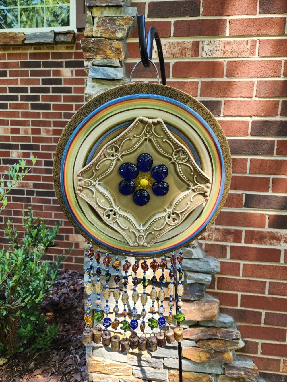Sage Green Yello Plate Dish Flower Windchime SunCatcher Lampwork Beads Tin Bells